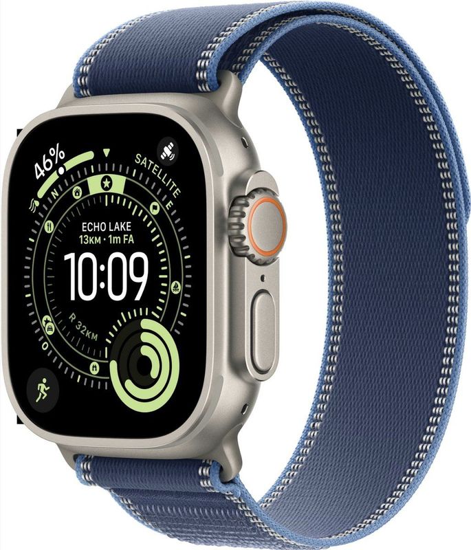 Apple - Watch Ultra 3 - Smartwatch - 49mm - Natural Titanium Case - Blue/Bright Blue Trail Loop M/L
