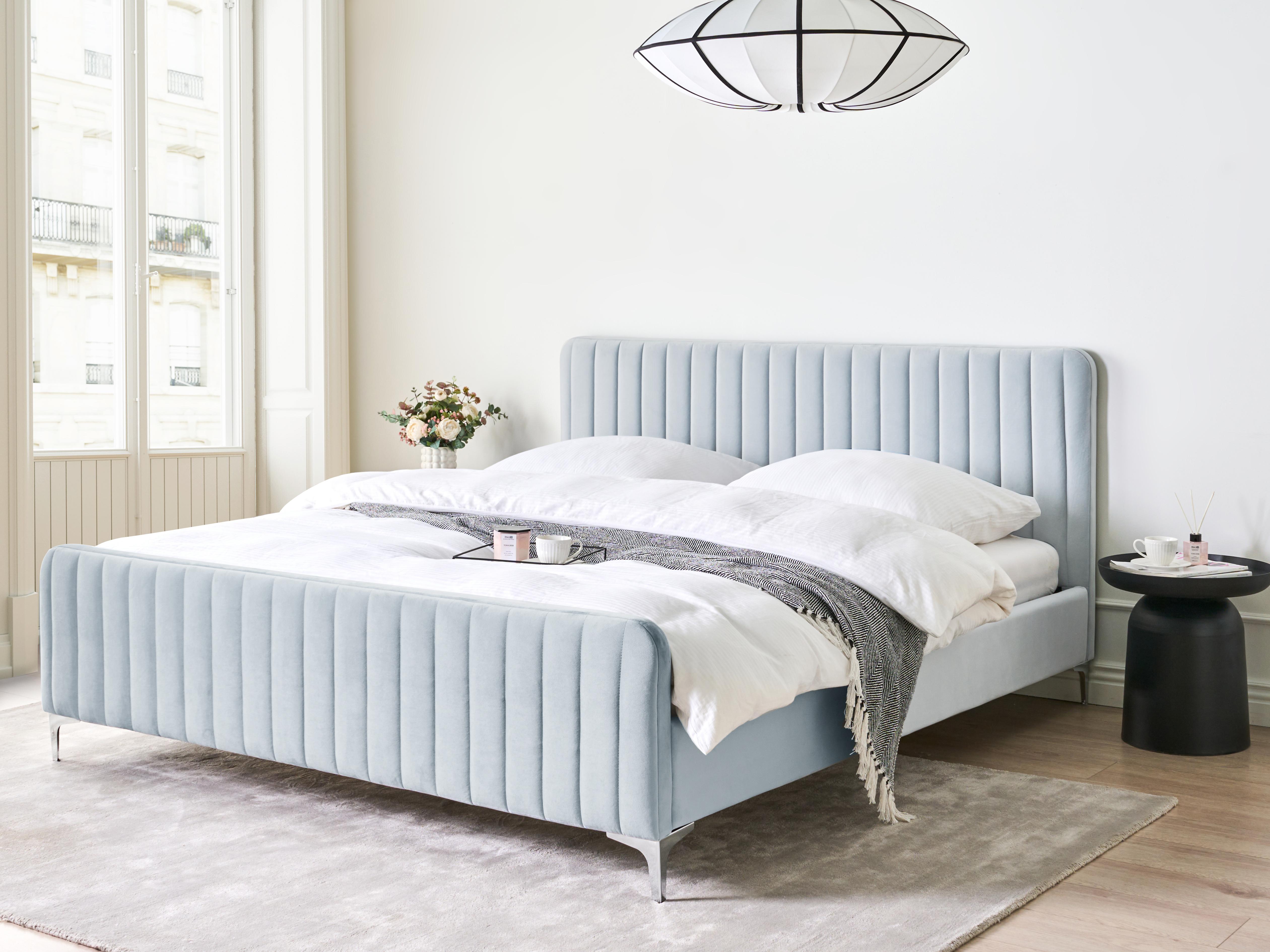Bed Fluweel LUNAN 180 x 200 cm Lichtblauw
