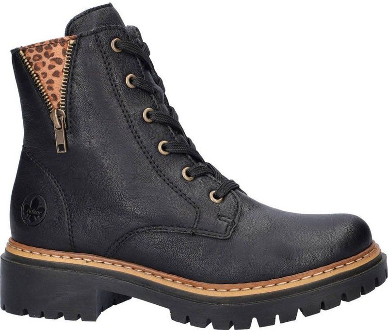 Rieker - Veterboots - Imitatieleer - Panterdetail - Antistress-voetbed