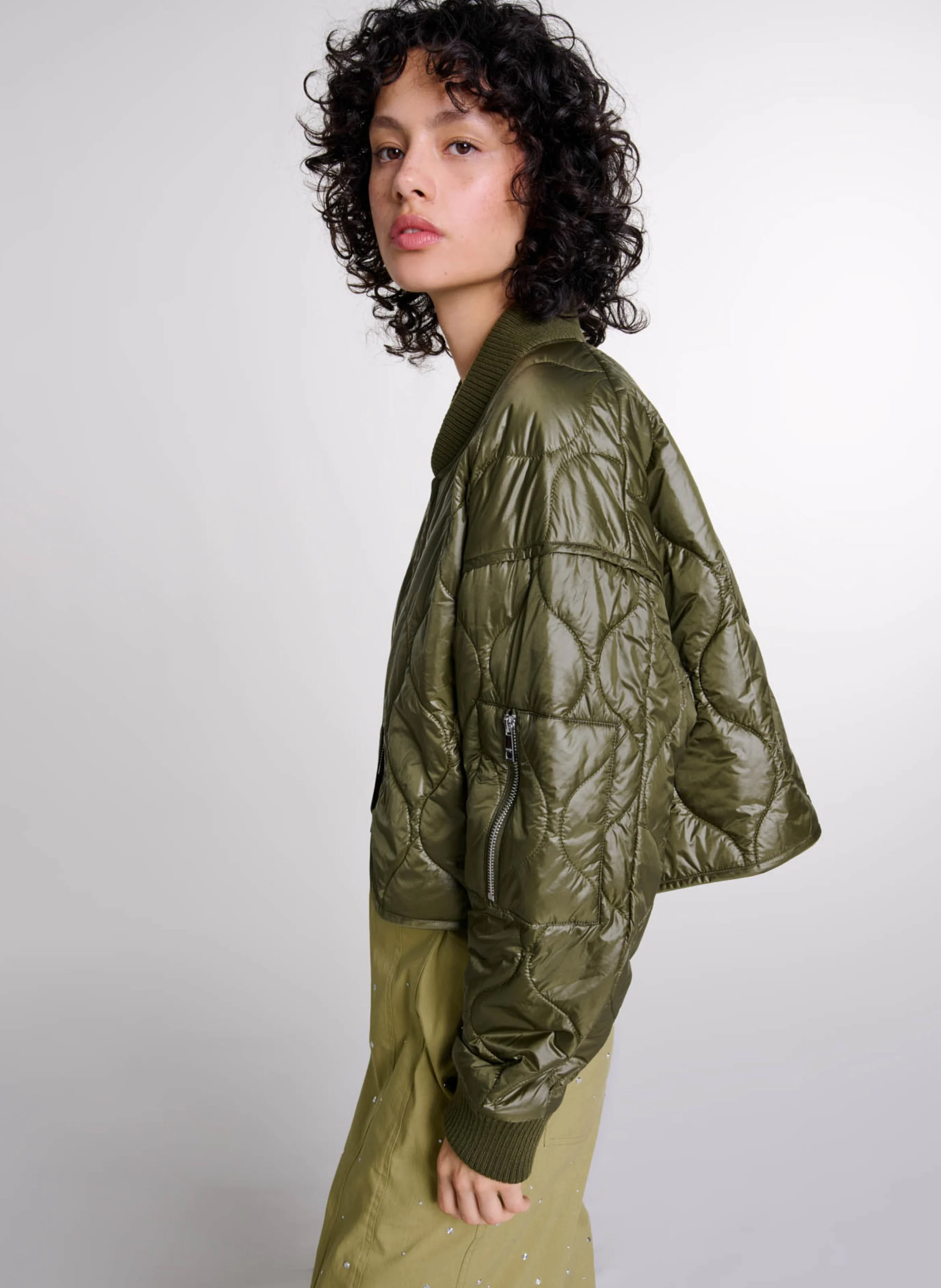 Blouson col rond matelassé | Kaki