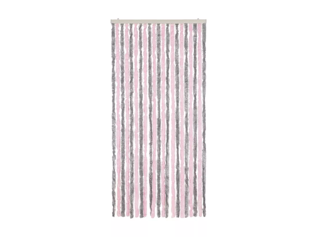 Rideau anti-mouches gris argenté et rose 90x220 cm chenille