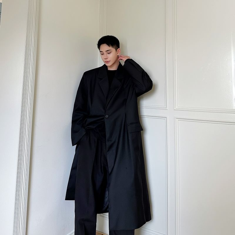 Bjorn - Notch Lapel Plain Midi Button Coat