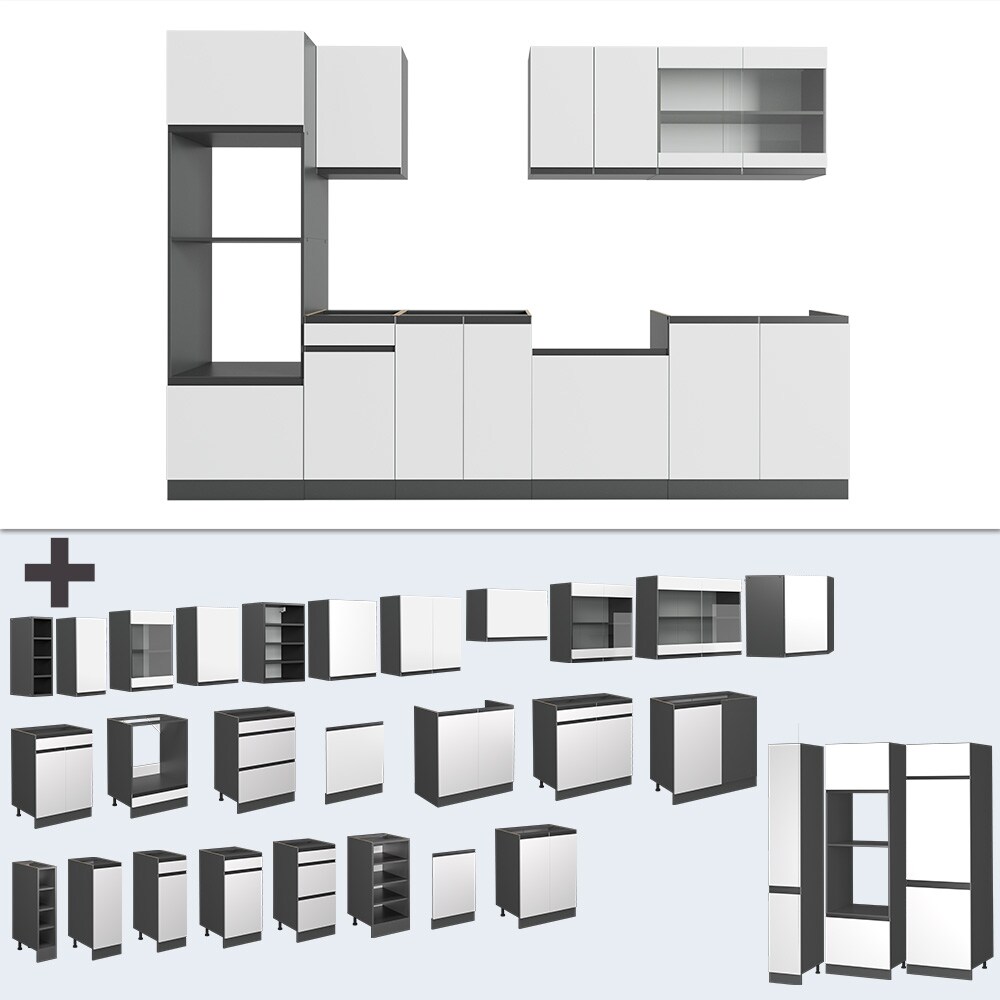 Vicco Küchenzeile Küchenblock Einbauküche R-Line J-Shape Anthrazit Weiß 300 cm modern Küchenschränke Küchenmöbel