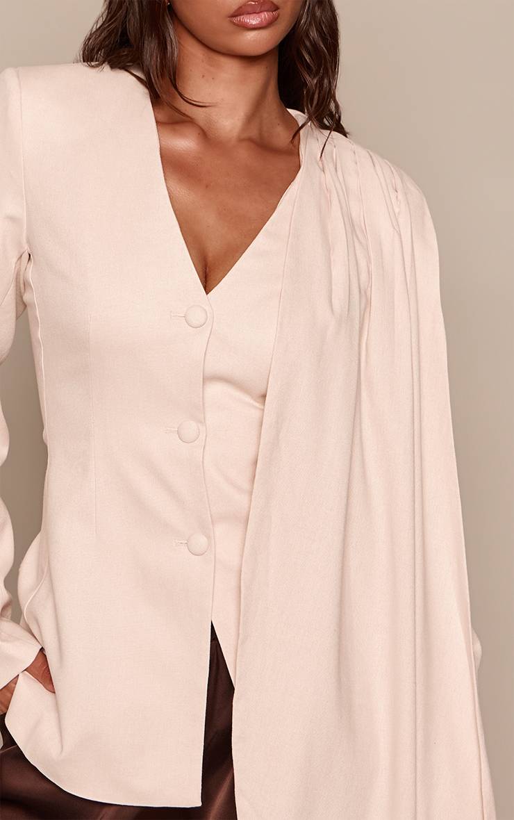 Gris Pierre Blazer Cape Ajusté Beige À Manches Longues