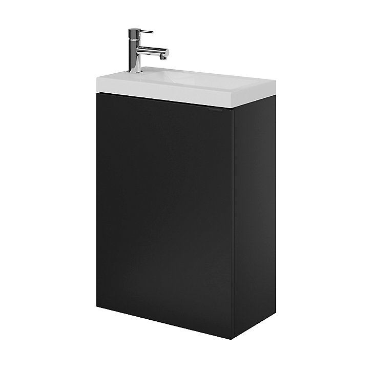 Ensemble lave-mains l.45 cm meuble à suspendre Imandra noir mat + plan vasque résine blanc