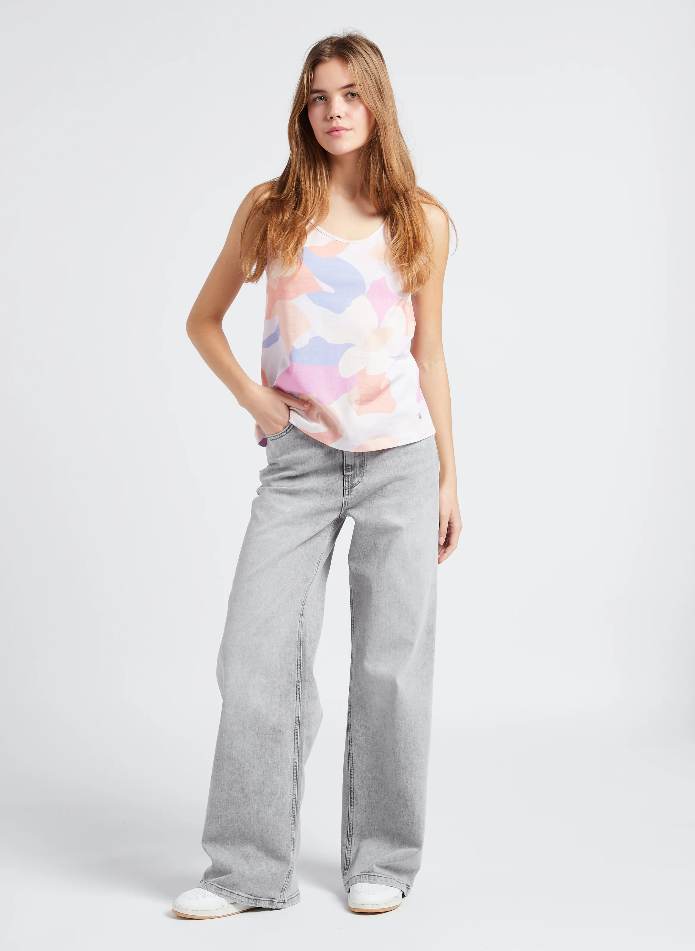 LINA - Jean ample taille haute en coton mélangé | Gris