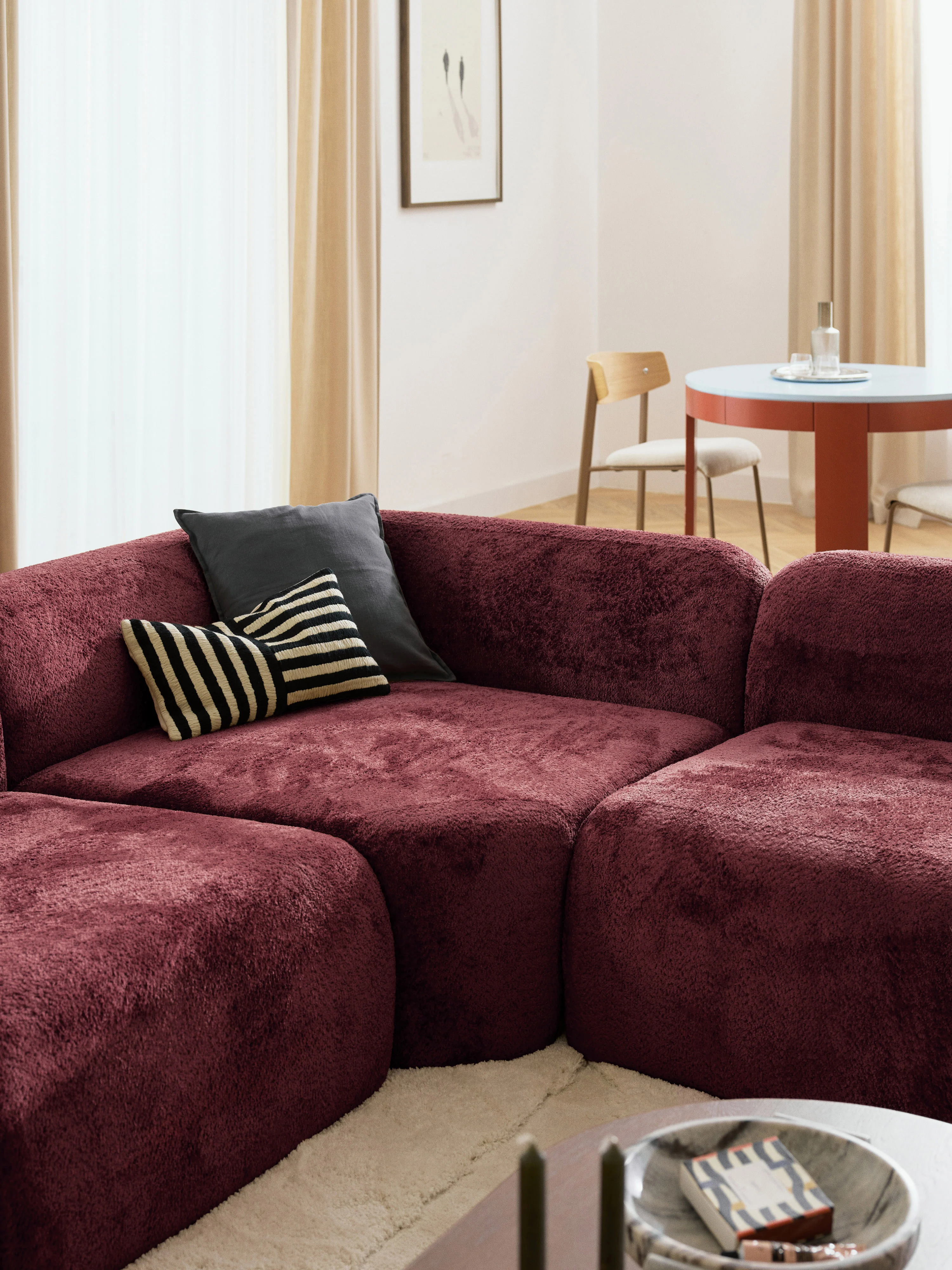 XL modulaire teddy bouclé hoekbank Wolke (4-zits) met chaise longue
