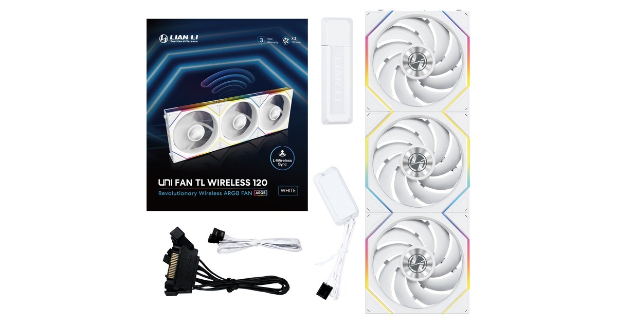 Lian LiUNI FAN TL 120 Wireless RGB case fans  (Wit, 3 stuks, 120 x 124 x 28 mm, PWM, Incl. controller)