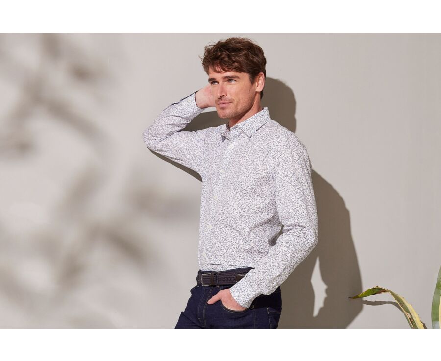 Chemise blanche homme à imprimé fleuri bleu ciel - ELDORIC