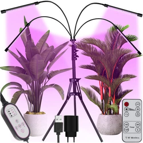 Fullspektret LED-plantelampe med stativ og 4 justerbare armer