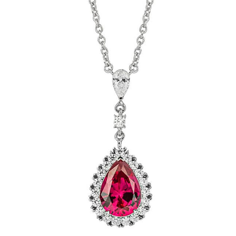 Collier zirconium couleur rouge rubis et transparentes en argent 925/1000