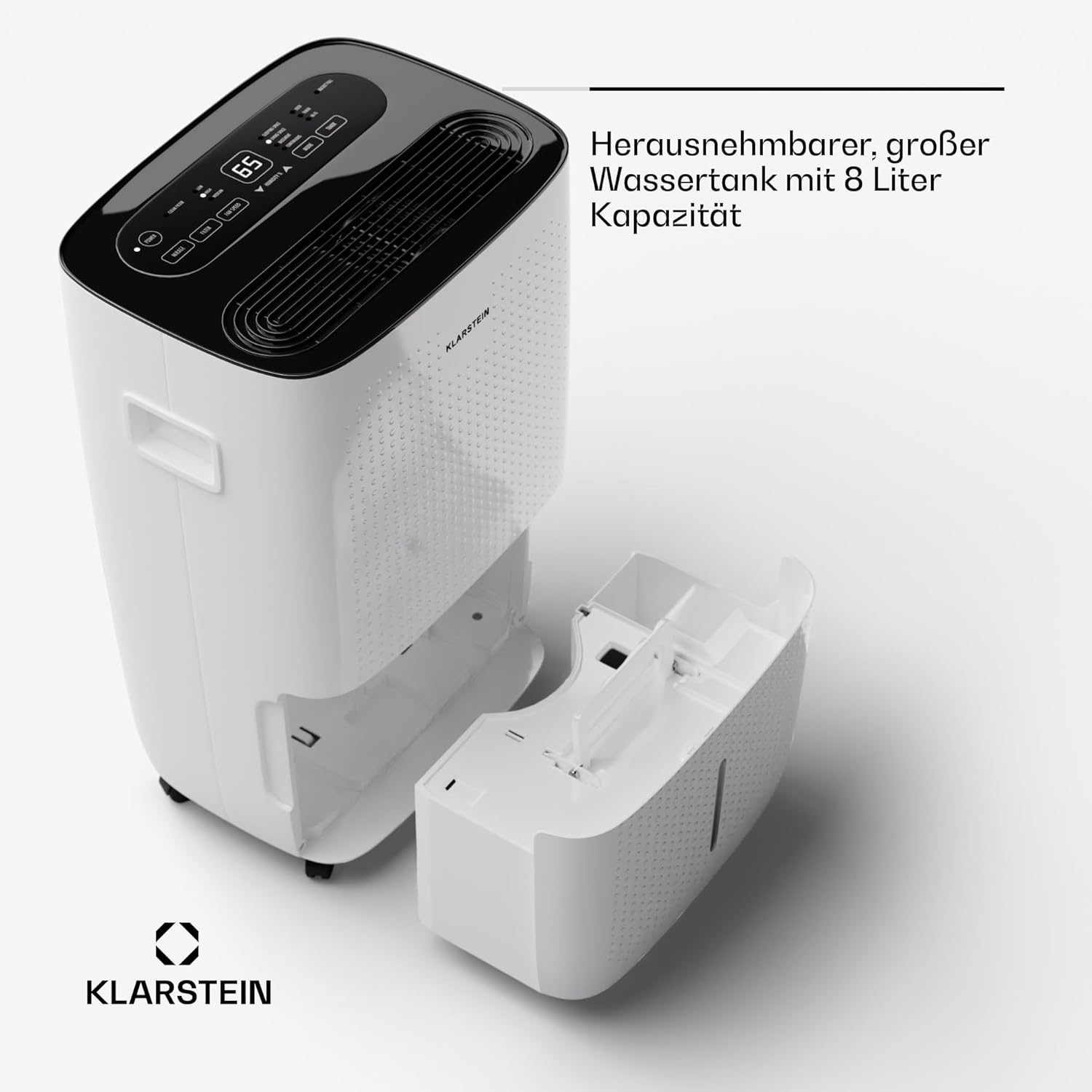 Klarstein DryFy Connect 60L Luftentfeuchter, 60L/24h, WiFi App Steuerung, 8L Tank, Timer, Elektrischer Entfeuchter für Räume 45-65m², Automatische Abschaltung, Tragbar, Weiß