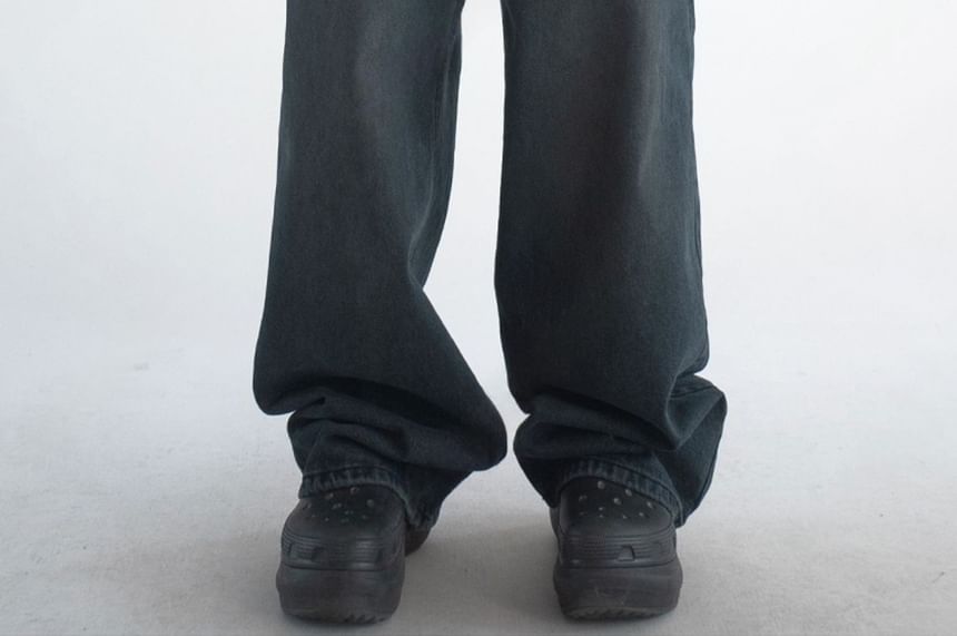 SeoulPop - High-Waist Washed Loose-Fit Jeans