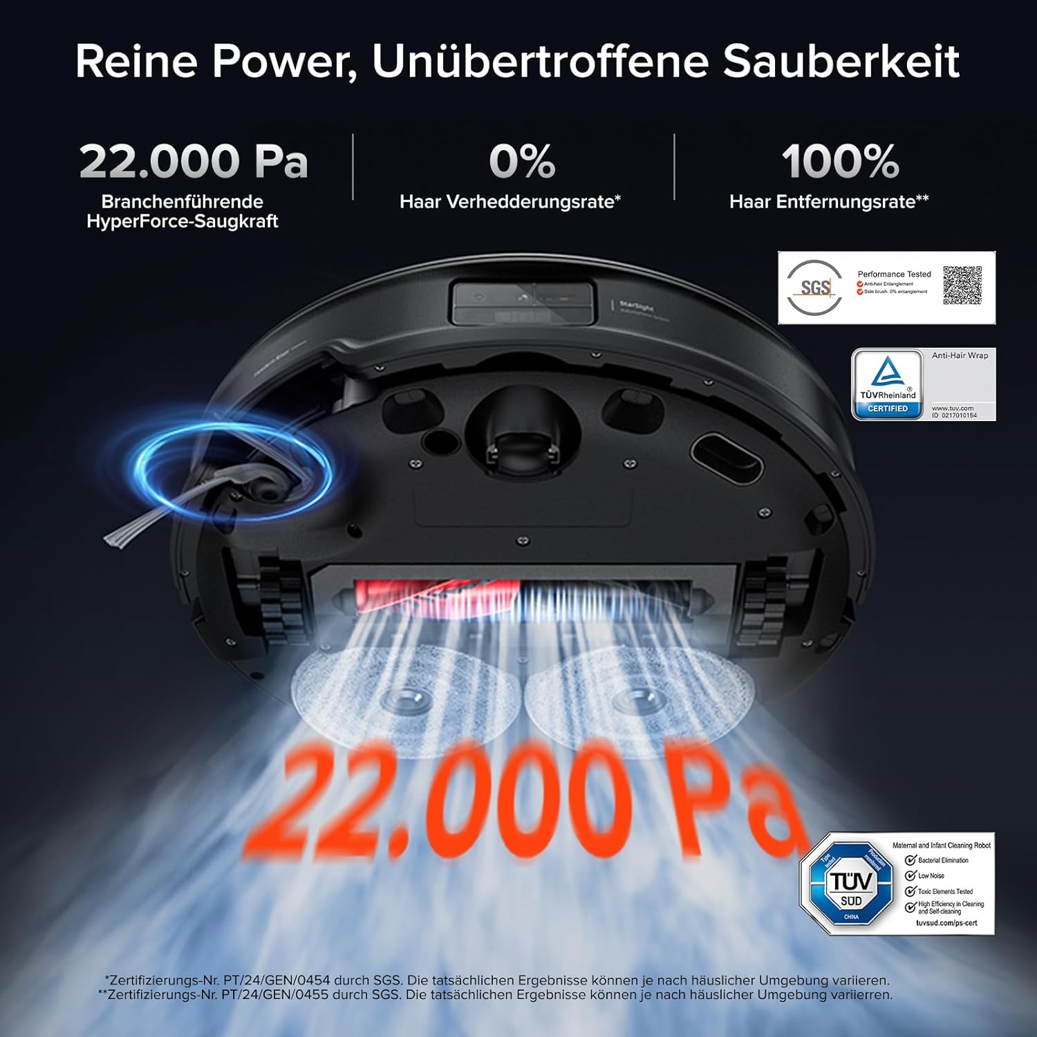 roborock Saros 10R Set Saugroboter mit Wischfunktion&angebbarem Wischmopp, 22.000 Pa HyperForce Saugkraft, 7,98cm Ultra-Slim Design, StarSight System 2.0, Zero-Tangle System (Mit 2 Wischmopps)