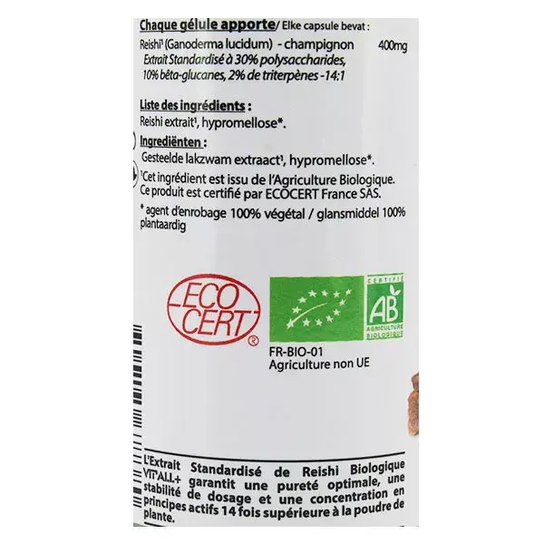 Vit'all+ Reishi 400mg Bio 60 gélules végétales