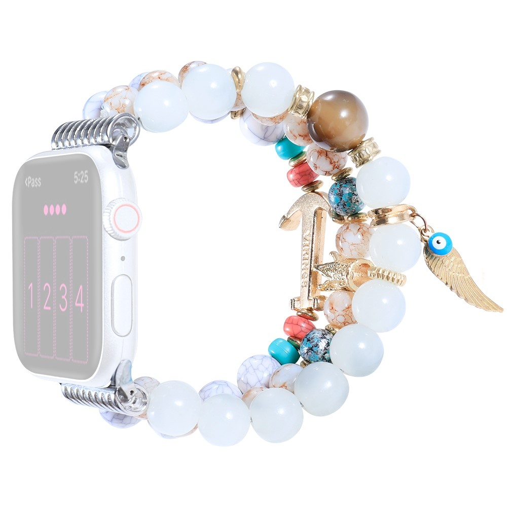 Apple Watch (42/41/40/38 mm) Elastisches Perlen Ersatz Armband (Gelenkumfang: 185-220mm) - Weiss