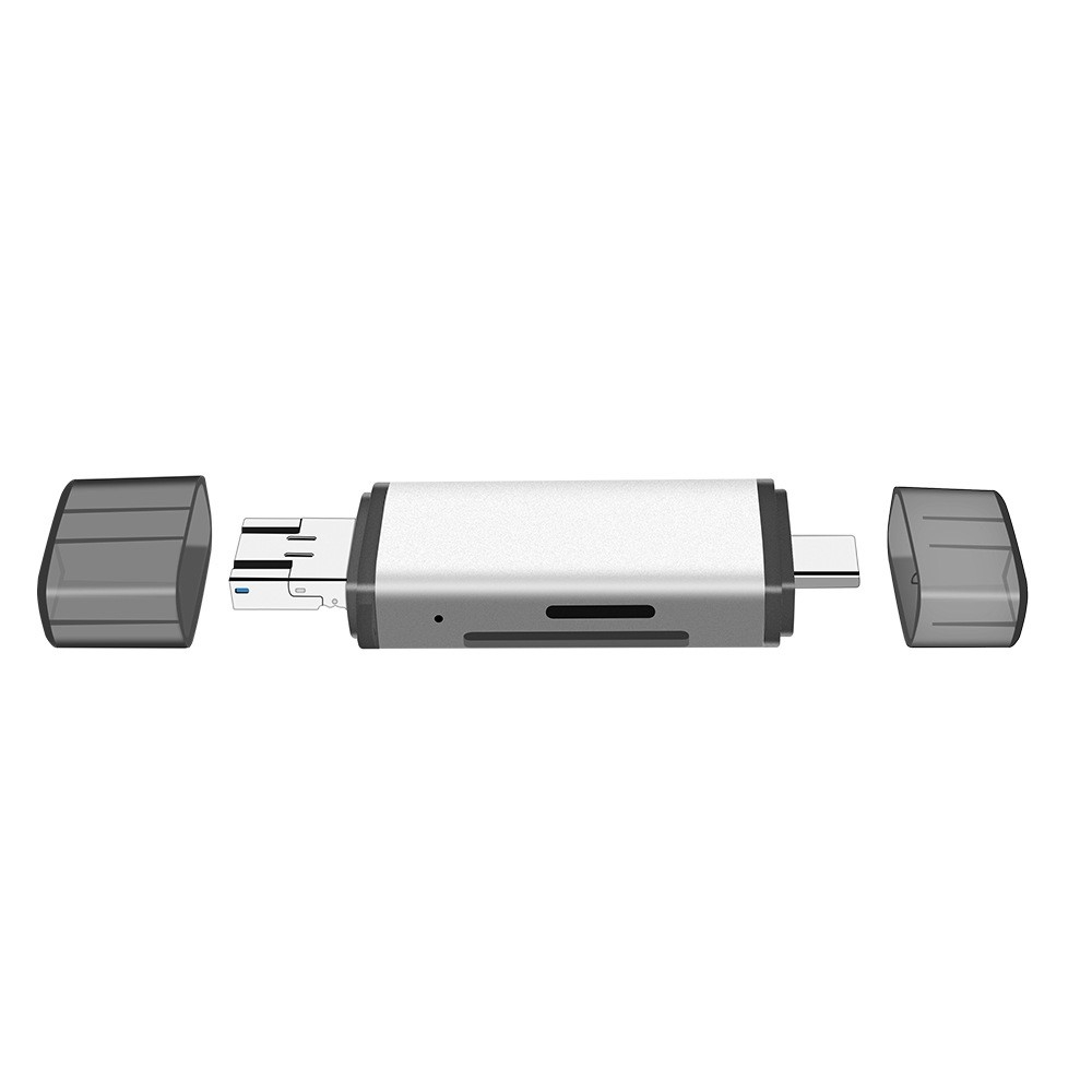 3in1 USB C / USB 3.0 / Micro USB OTG Kartenlesegerät Card Reader für SD und Micro SD Speicherkarten - Dunkelgrau (Space Grau)