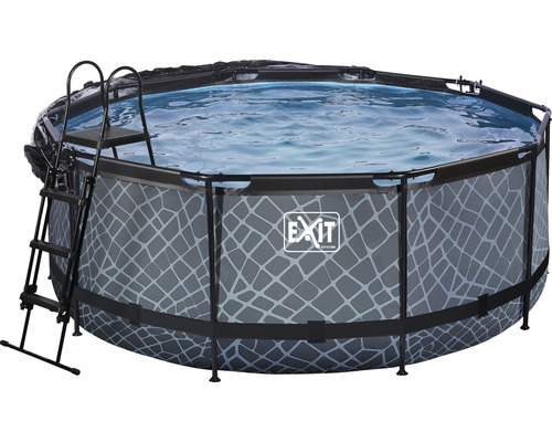 EXIT StonePool ronde opzetzwembadset Ø 360x122 cm inclusief zandfiltersysteem, afdekking & ladder, steenlook