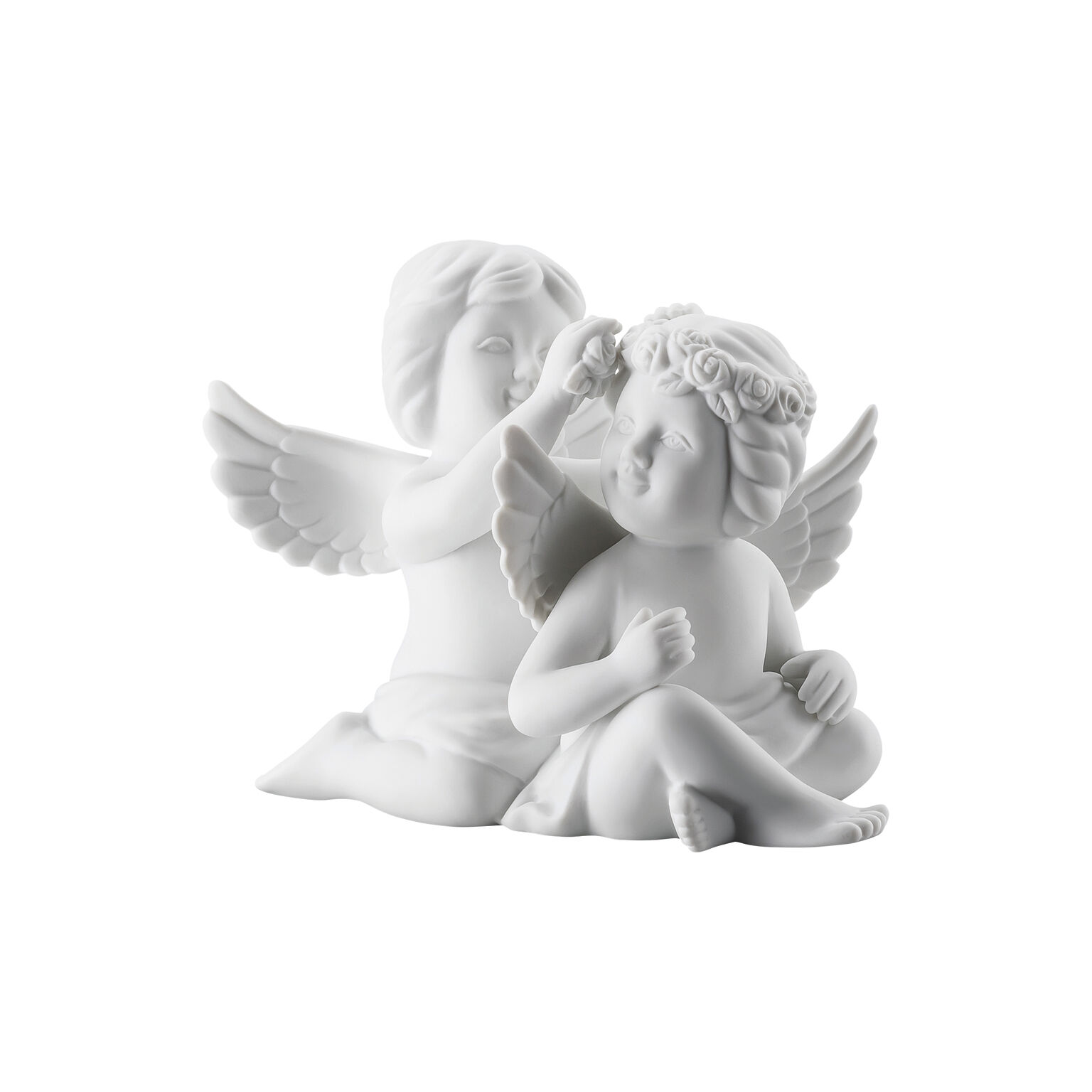 Angels Weiss matt Engelpaar mit Blumenkranz