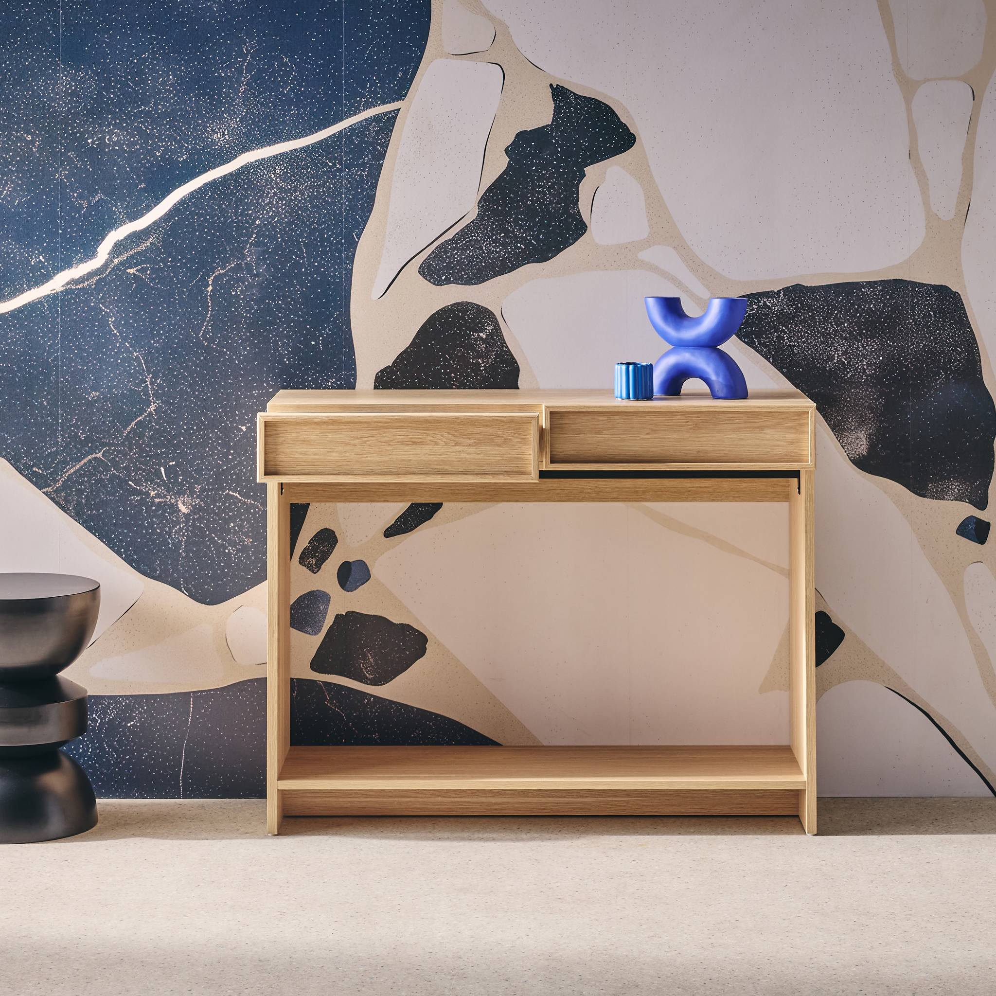 sweeek - Sidetable houteffect 2 lades en plank