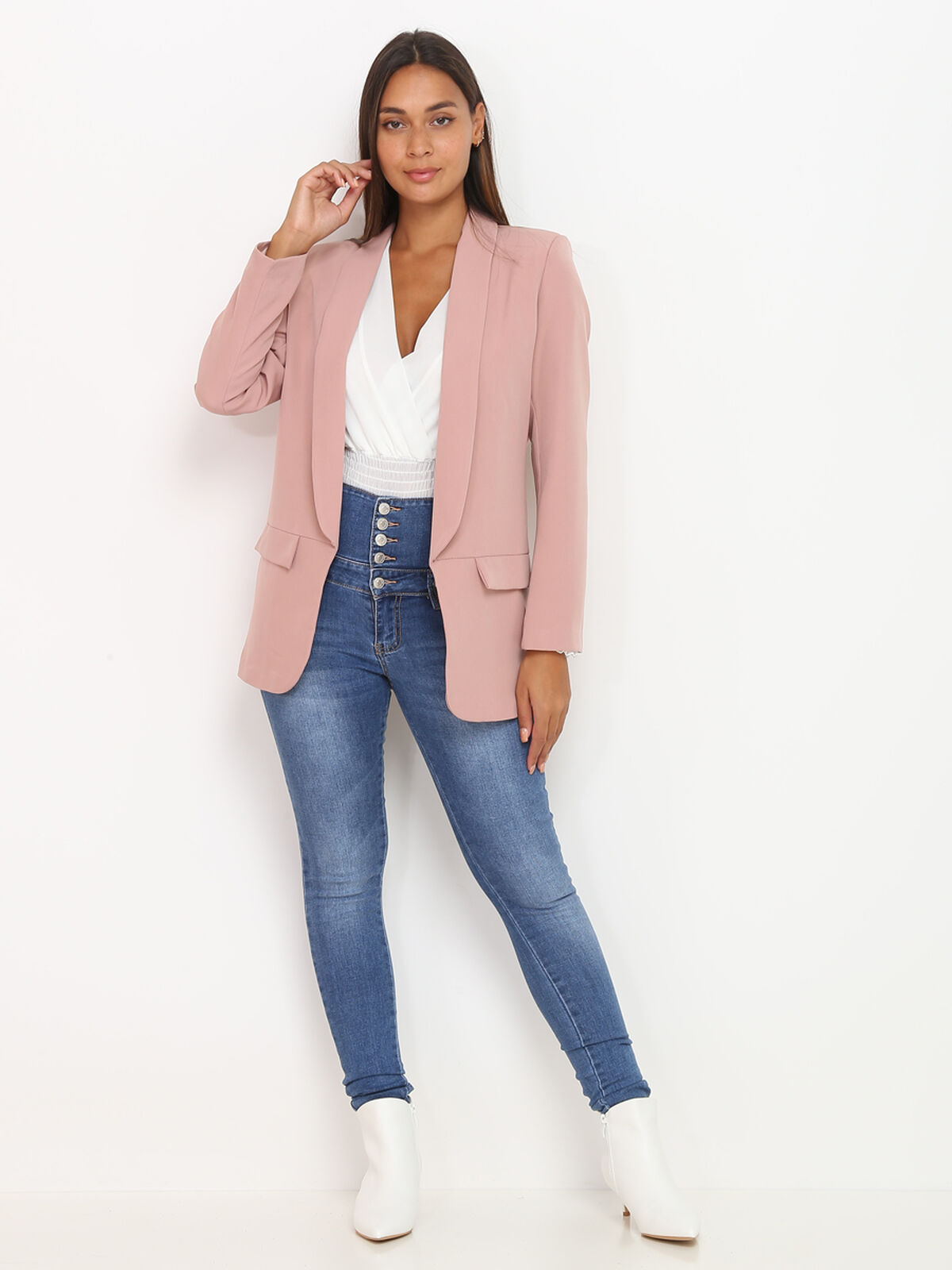 Blazer à col châle- Rose
