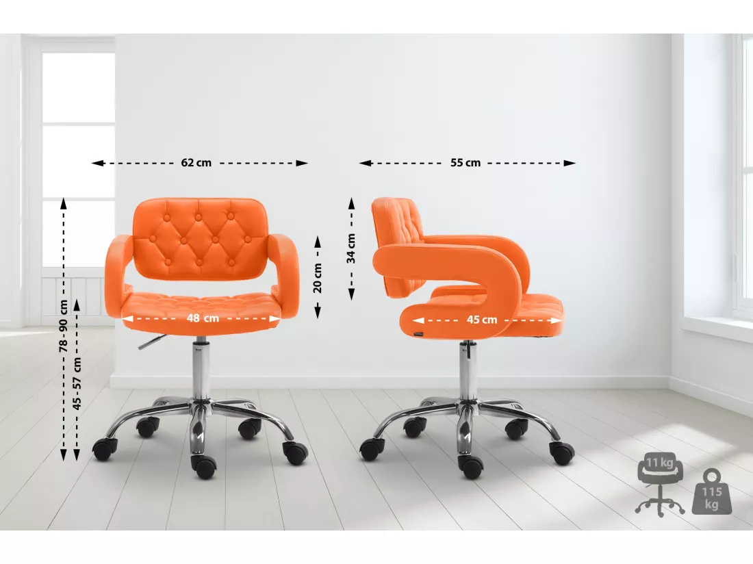 Chaise de bureau - Similicuir & Métal chromé - Orange - Dublin
