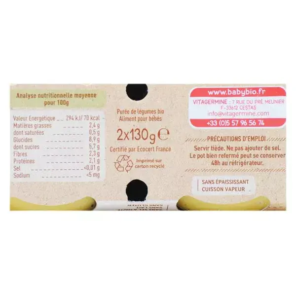 Babybio Milho Doce Legumes em Pote +6m Orgânico 2 x 130g