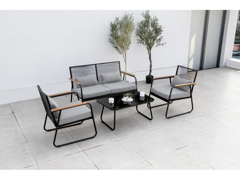 Acamp Loungeset Paxos, Anthrazit/Bambus, 4 Sitzplätze 4-teiliges Loungeset für den Garten oder Balkon