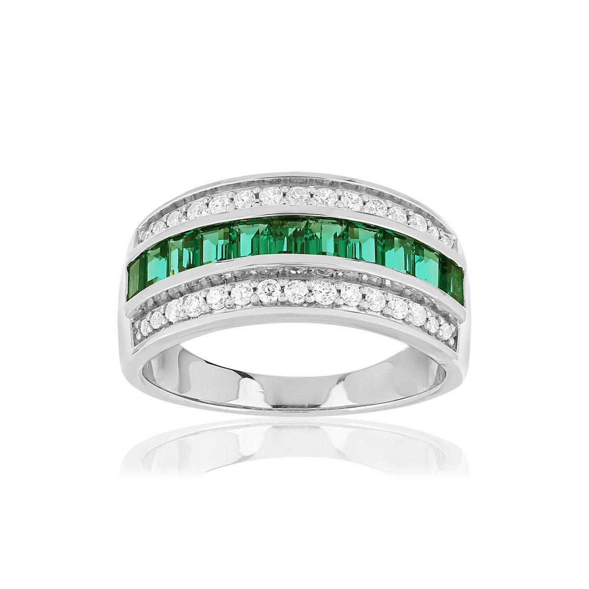 Bague argent 925 émeraudes imitation et zirconias
