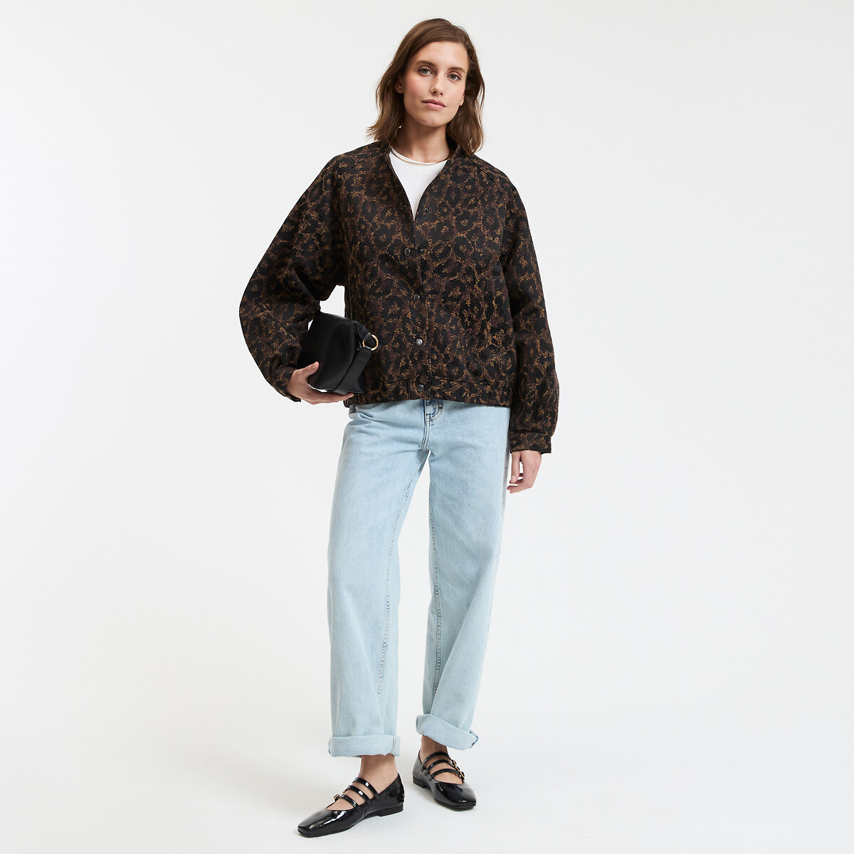 COLEÇÕES LA REDOUTE<br>Jaqueta bomber curta, corte oversized, jacquard de leopardo
