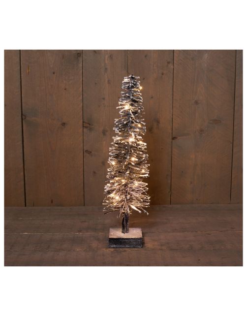 Anna's Collection Rotan Boom Zwart\/Sneeuw - Kerstverlichting - 60 cm Warm Wit 20 led