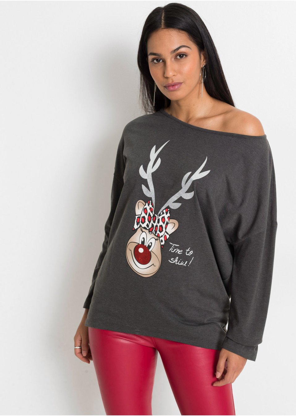 T-shirt épaules découvertes avec motif de Noël