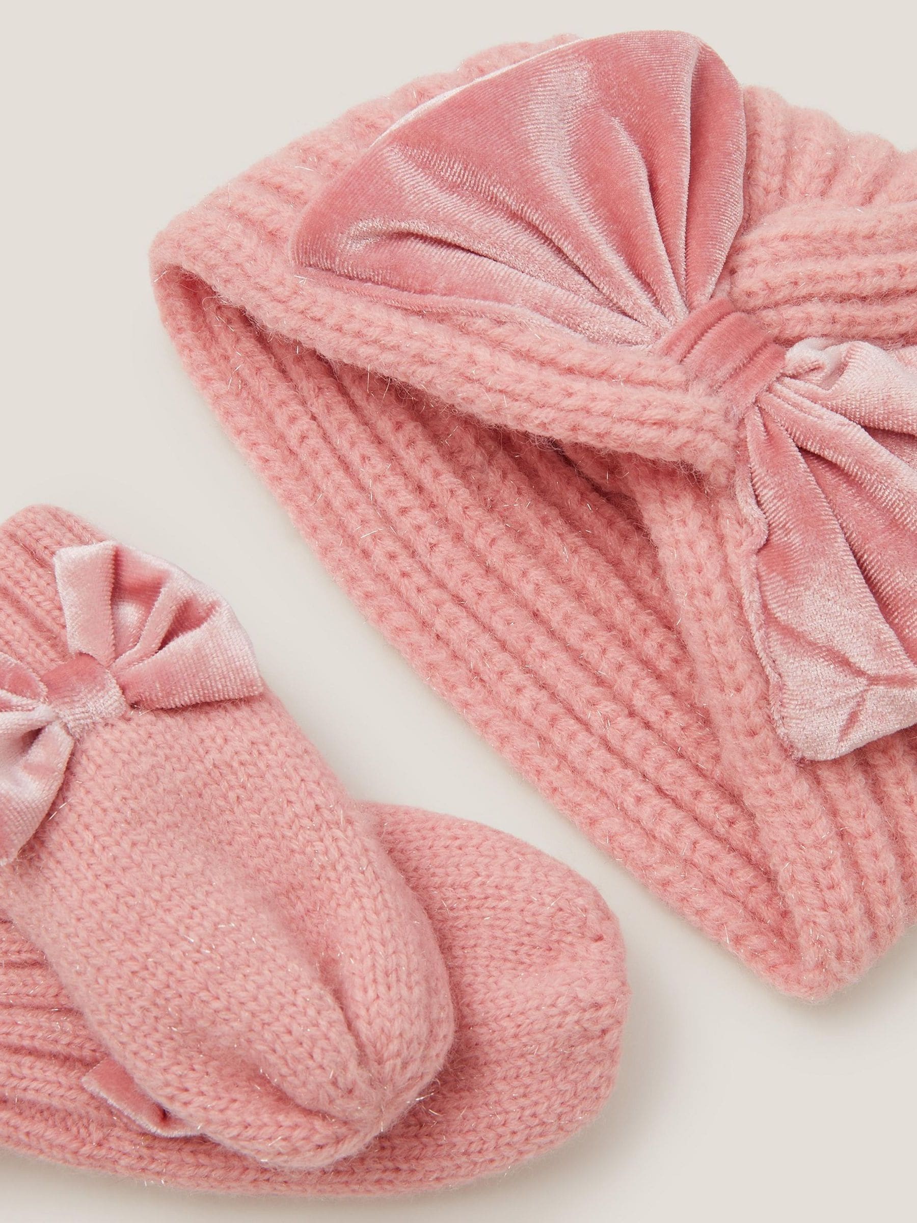 Monsoon Baby Bow Knitted Hat & Mittens Set