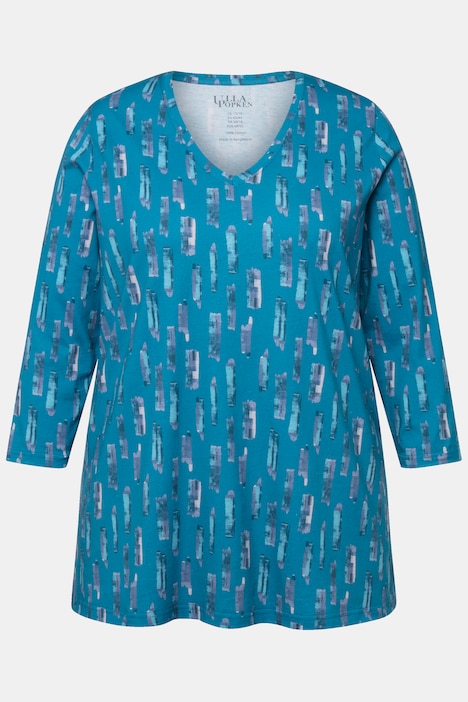 Longshirt, A-Linie, V-Ausschnitt, 3/4-Arm