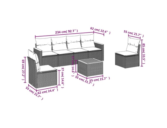 LES TENDANCES - Salon extérieur Salon de jardin-noir-6 places-55x62x69-454476