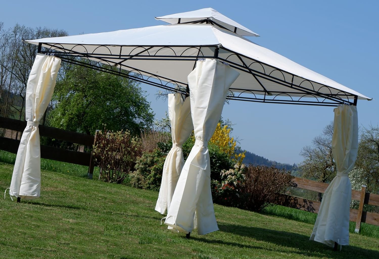 ALEOS. AS-S Garten Pavillon Gartenpavillon 3x3 Meter, Dach 100% WASSERDICHT UV30+ 9m² mit 4 Vorhängen quadratisch