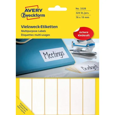 Avery Zweckform 3328 Vielzweck Etiketten 76 x 19 mm, 27 Bogen/324 Etiketten, weiß