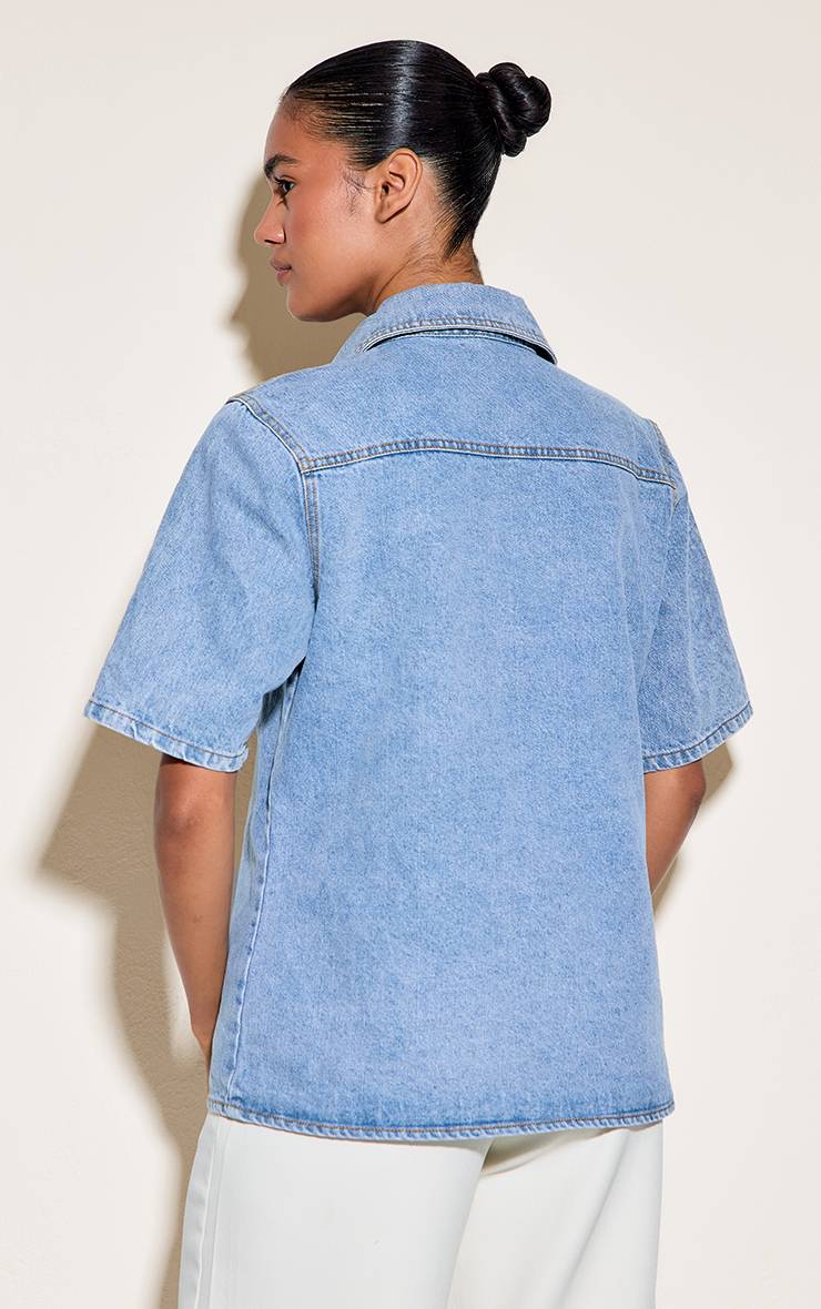 Light Blue Wash Chemise En Jean Bleu Clair Boutonnée