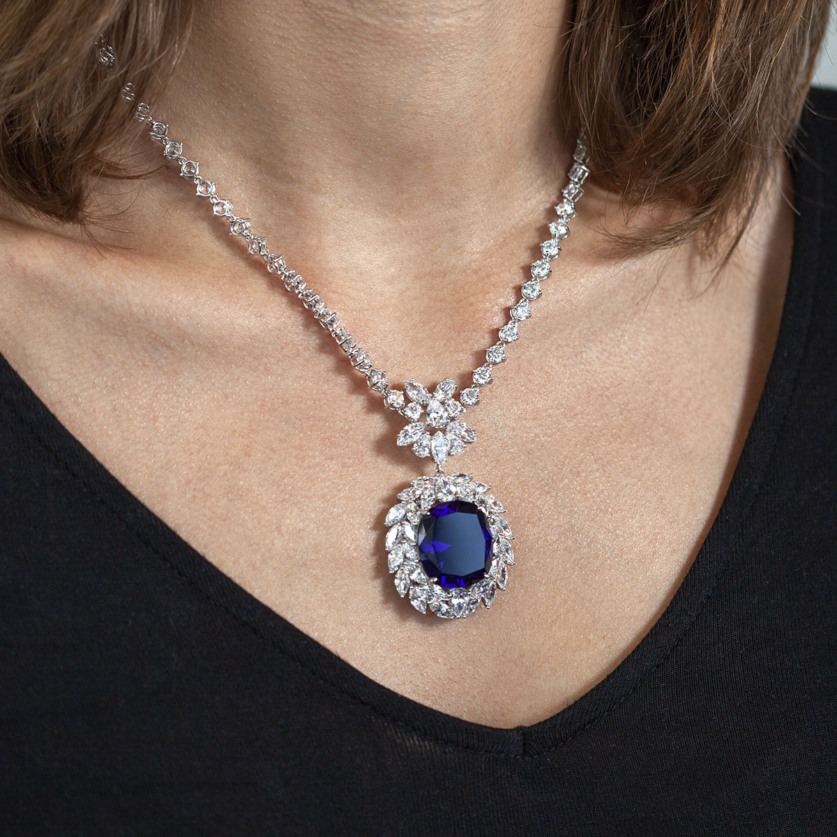 Collier argent 925, pierre synthétique zirconias 42 cm