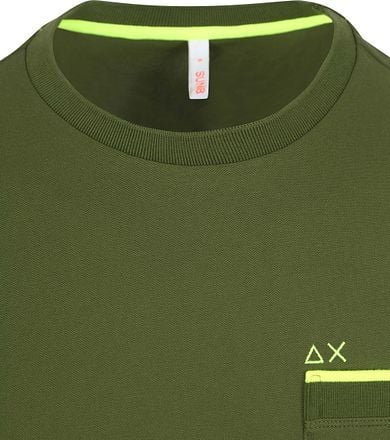 Sun68 Piqué T-Shirt Fluo Stripe Army Groen T35124-37 kopen
