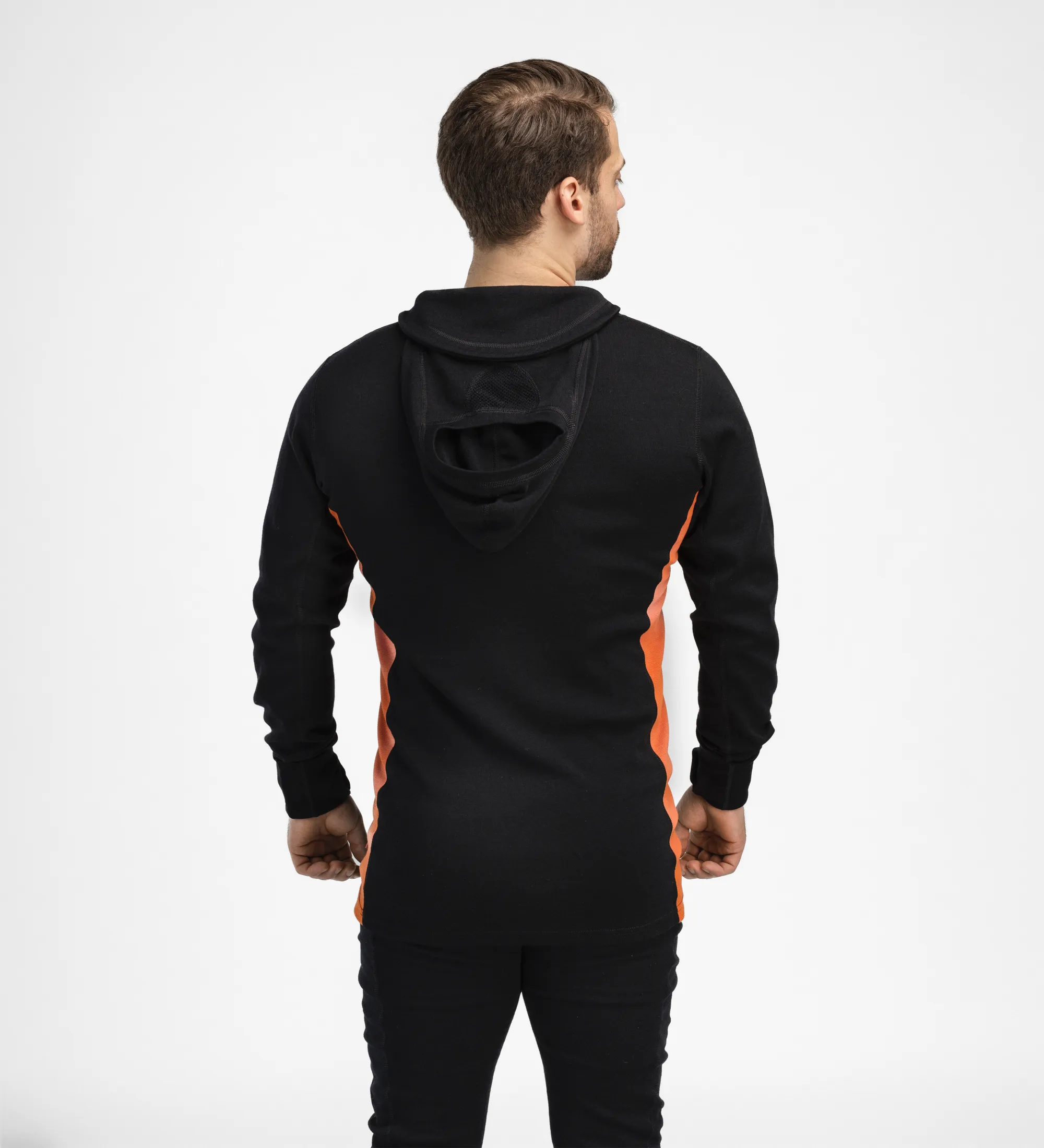 Aclima Men's WarmWool Hoodsweater with Zip Jet Black/Corsair/Gold Flame