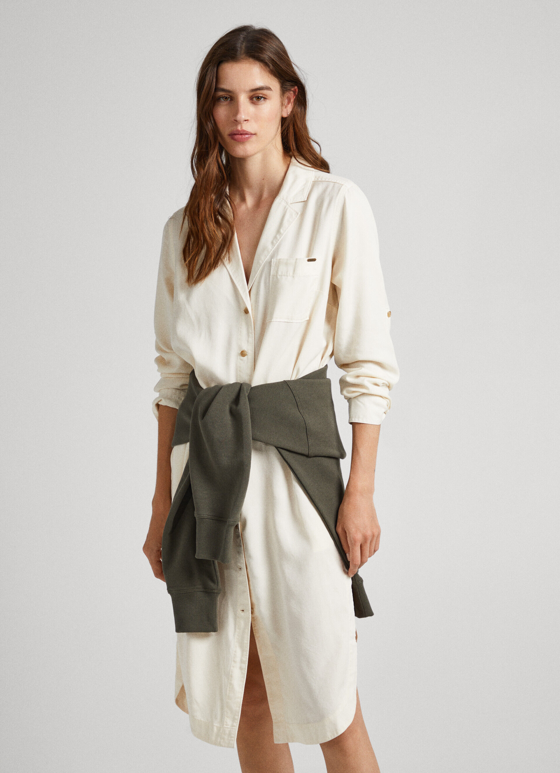 Vestido em Tencel com gola lapela - branco marfim