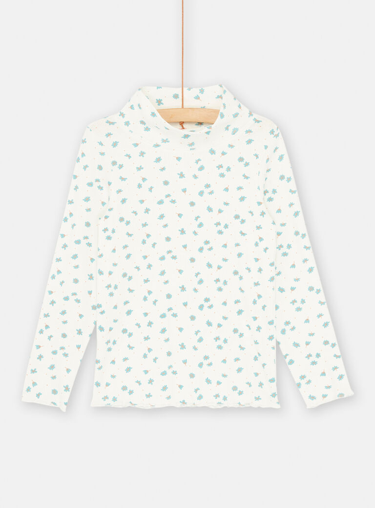 Sous-pull écru à imprimé fleuri pour fille
