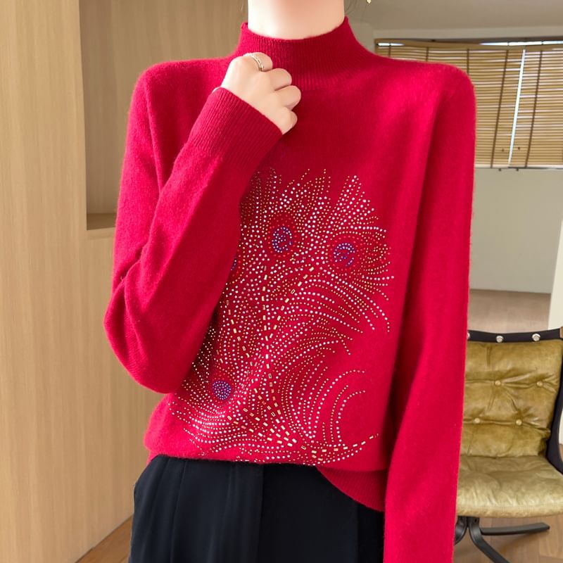 Weelop - Top met lange mouwen en nephals en strass steentjes