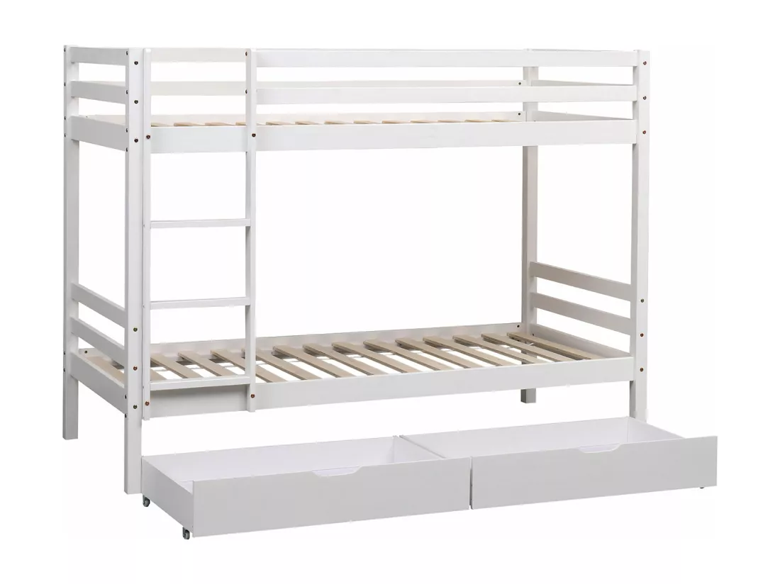 Lits superposés pour enfants 190x90cm blanc avec tiroirs AMBRE - HAPPY GARDEN