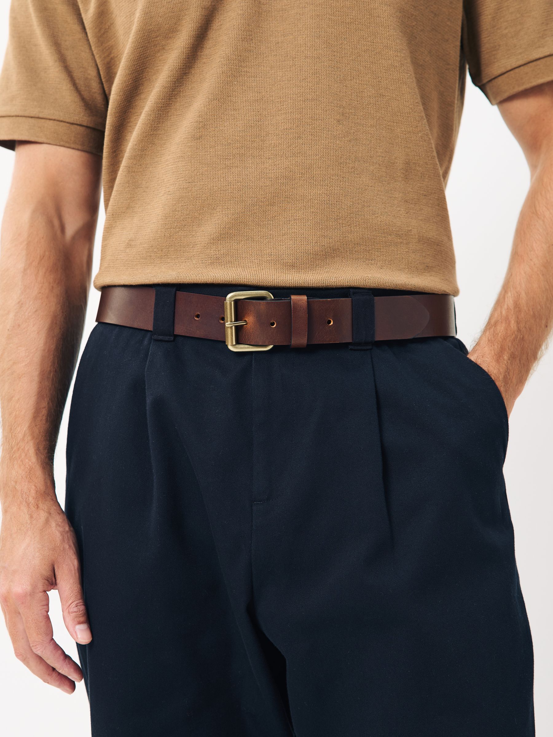 Bruin - Casual leren riem met rolgesp