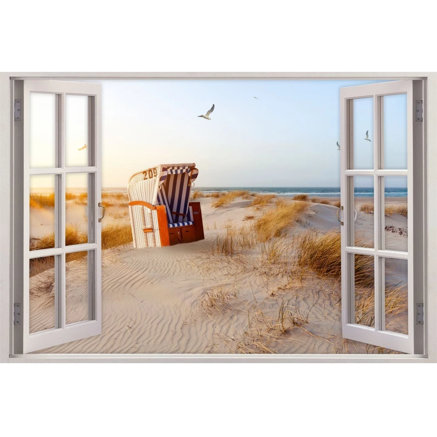 Nikima Wandtattoo 152 Fenster - Ostsee Strandkorb Maritim in 5 vers. Größen bunt