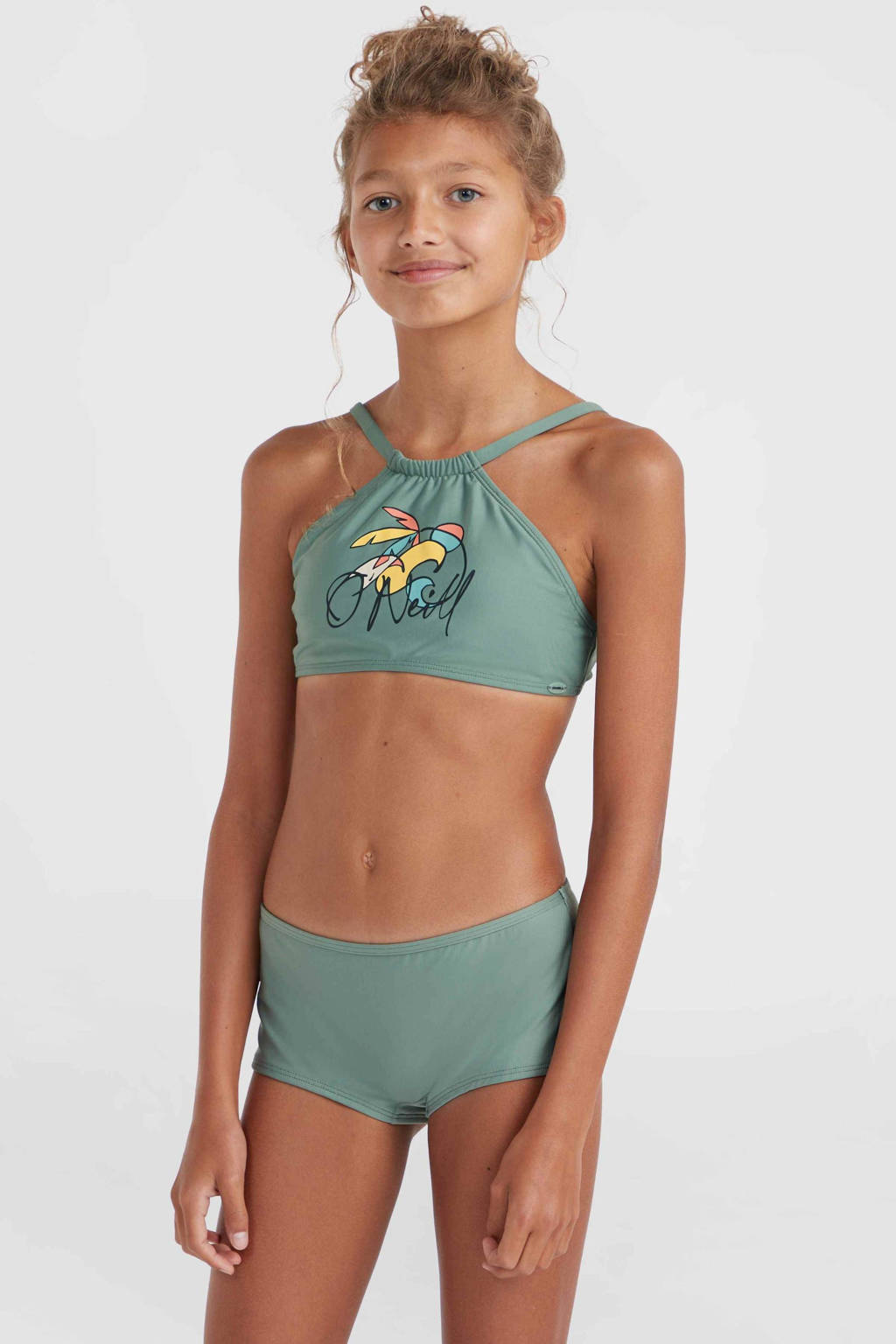 zit mooi maar de print blijft niet zittencrop bikini Cali groen