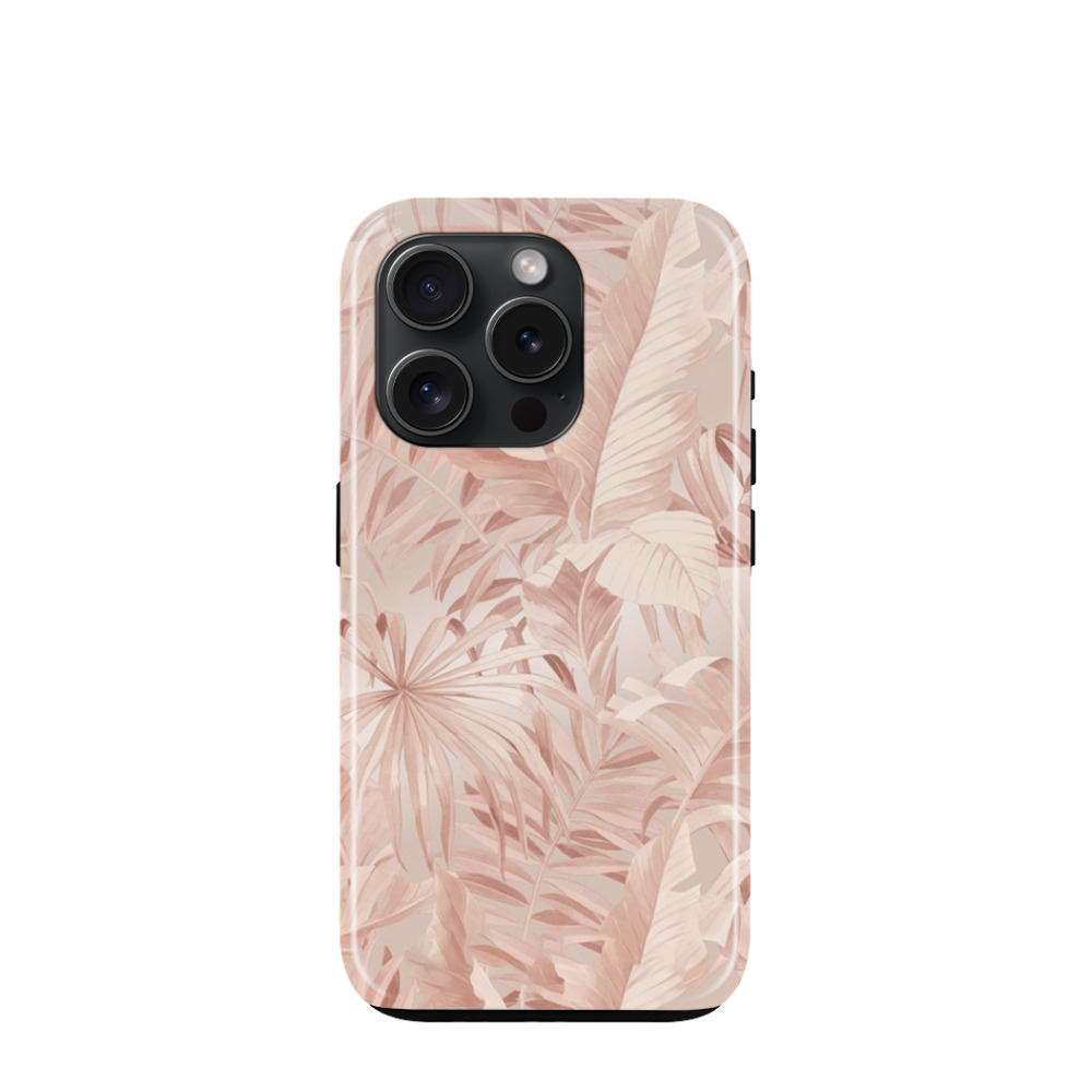 iPhone 15 Pro Hybrid (Kunststoff / Gummi) Hülle Palmenglück - Rosegold