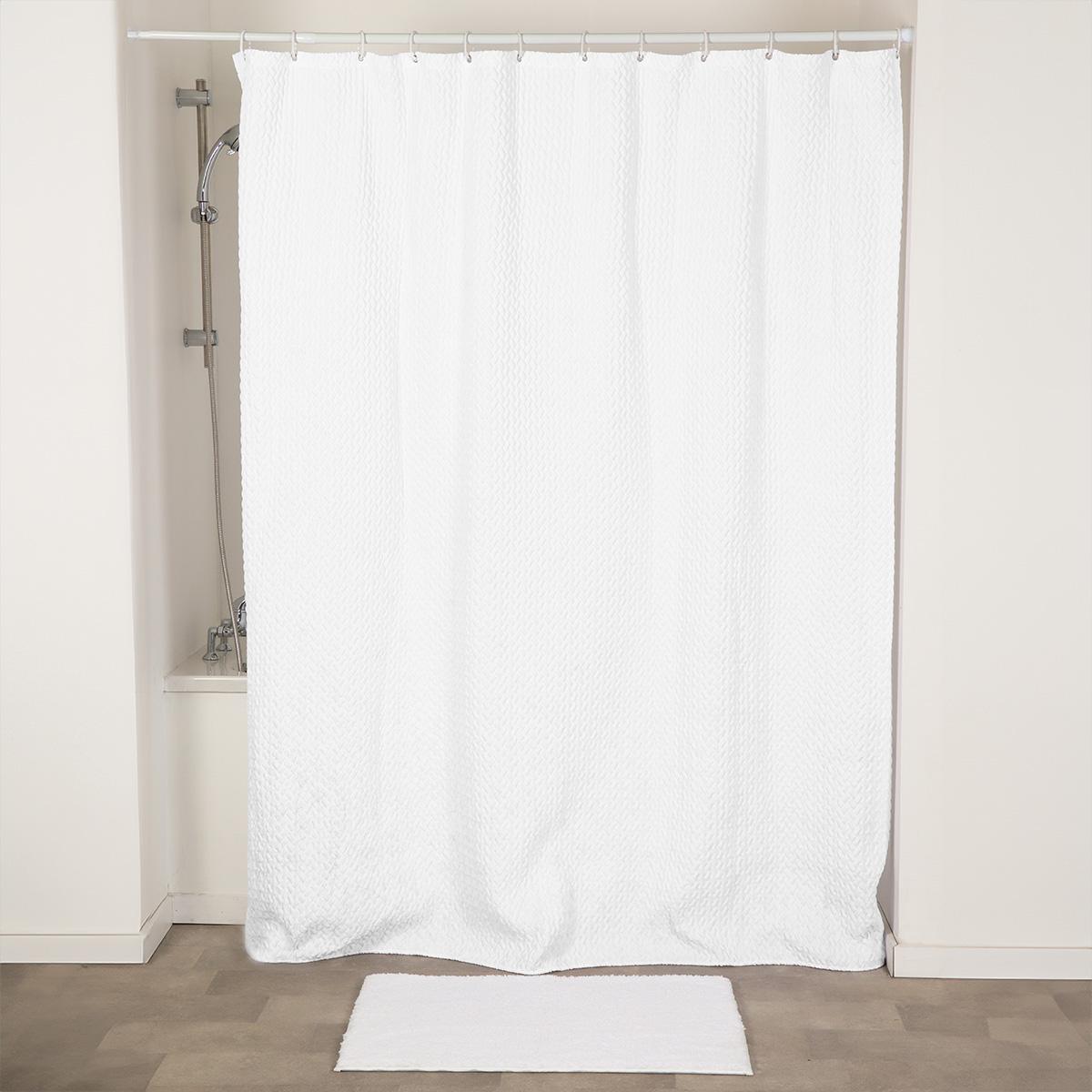 RIDEAU DE DOUCHE MICROFIBRE 180X200CM EFFET GAUFRE BLANC